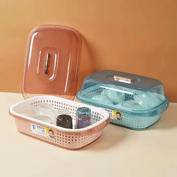 Plastic Dish Drainer Rack with Transparent Lid – Kitchen Storage Holder - KT Bazar BD Shop