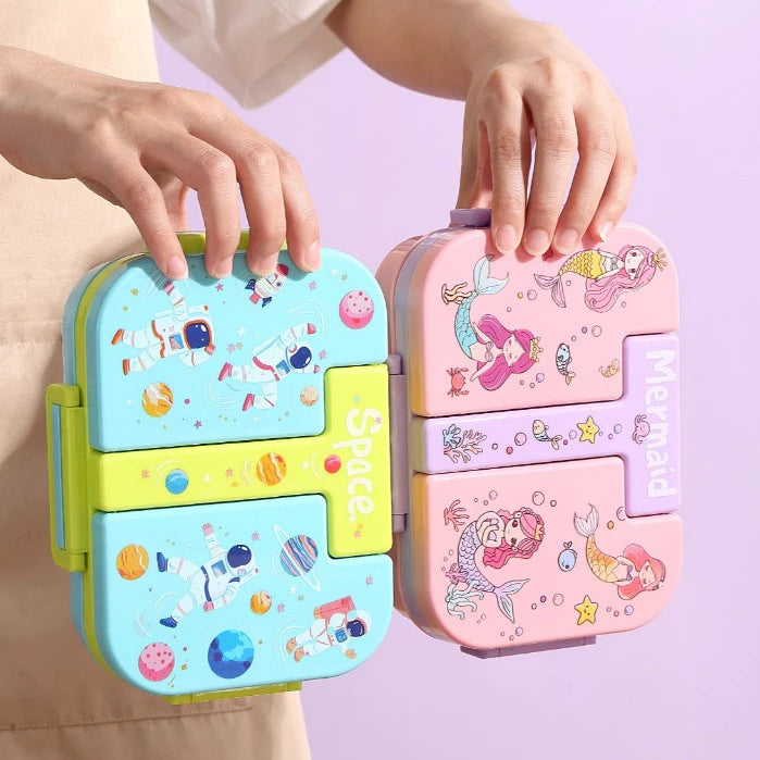 Cute 3-Section Children's Lunch Box + Spoon - Leak-Proof School Lunch Box