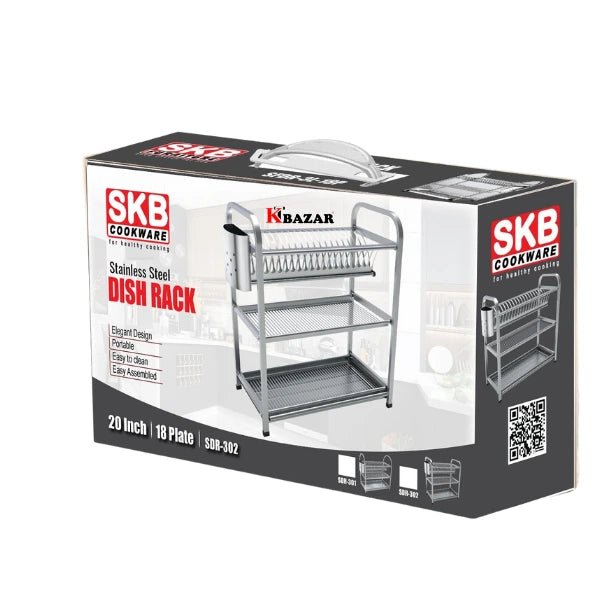 SKB Dish Drying Rack Stainless Steel Sus 304 Food Grade with knife set - KT Bazar BD Shop
