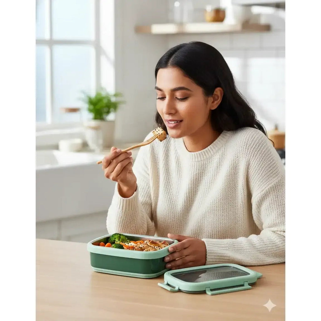 Stainless Steel Bento Lunch Container – Leakproof, Sealed & Durable Square Box - KT Bazar BD Shop