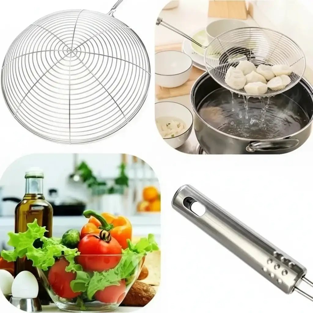 Stainless Steel Kitchen Strainer & Skimmer – Mesh Ladle Fry Spoon - KT Bazar BD Shop