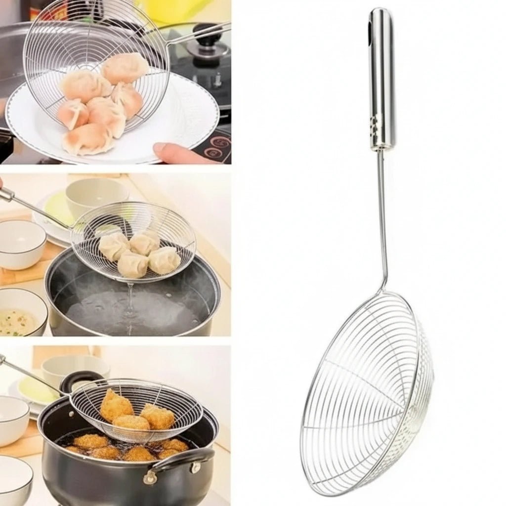 Stainless Steel Kitchen Strainer & Skimmer – Mesh Ladle Fry Spoon - KT Bazar BD Shop