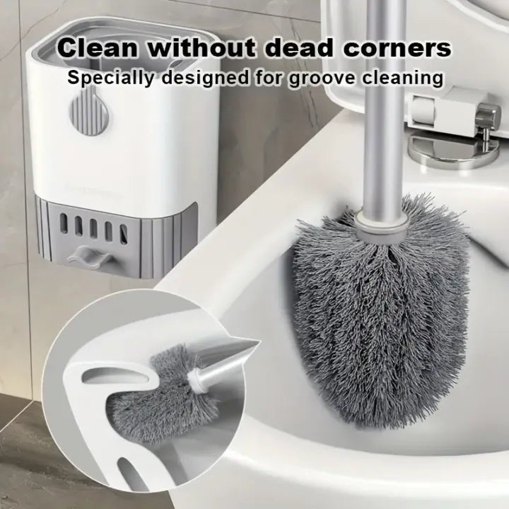 Wall Mounted Toilet Brush Set with Holder – Flexible Long Handle Cleaning Tool - KT Bazar BD Shop