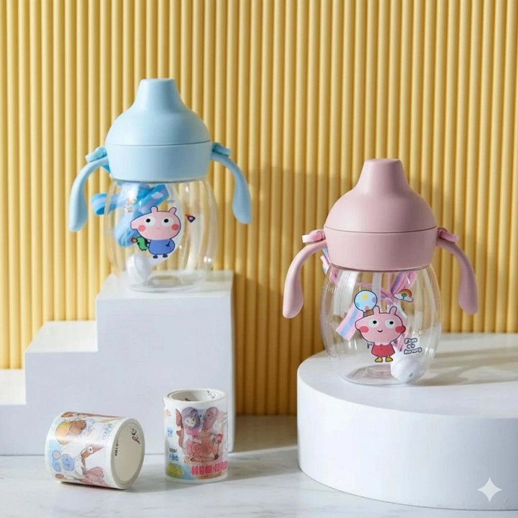 Wholesale Children straw water cup cartoon antlers summer plastic bottle kindergarten baby kids student 280ml large capacity - KT Bazar BD Shop